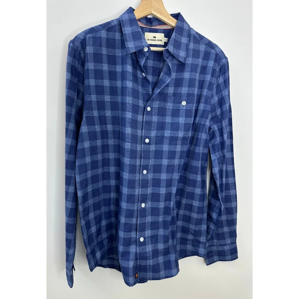 NWT The Normal Brand Jasper Button Down Long Sleeve Shirt Medium Soft Blue Plaid - Picture 2 of 10